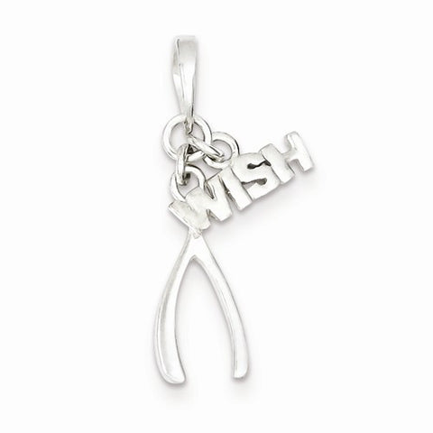 Sterling Silver Polished Wish and Wishbone Pendant, Pendants for Necklace