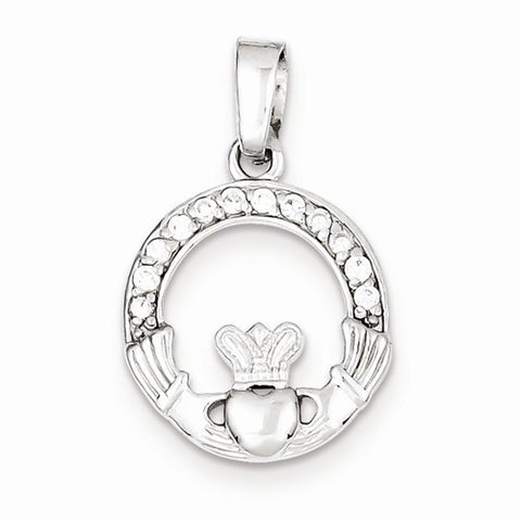 Sterling Silver Rhodium Plated CZ Claddagh pendant, Dazzling Pendants for Necklace