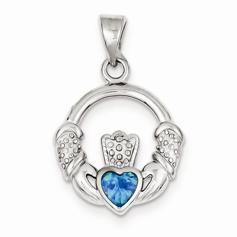 Sterling Silver Blue Inlay Created Opal Irish Claddagh Pendant, Pendants for Necklace