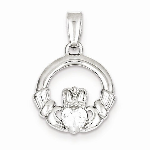 Sterling Silver Rhodium Plated CZ Claddagh pendant, Beautiful Pendants for Necklace