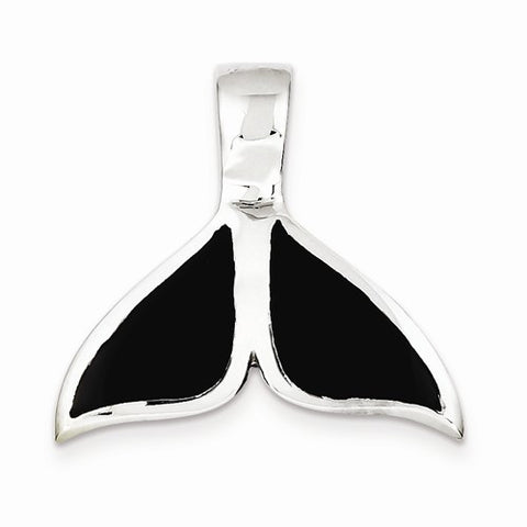 Sterling Silver Black Enameled Large Whale Fin Slide Pendant, Pendants for Necklace