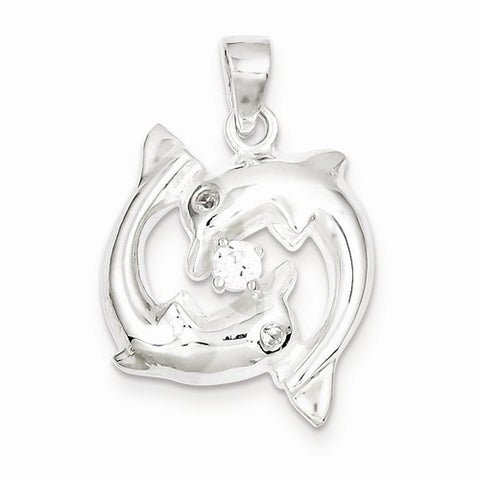 Sterling Silver CZ & Dolphins Pendant, Pendants for Necklace