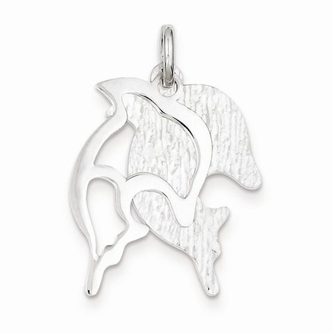 Sterling Silver Polished and Textured Dolphin Pendant, Pendants for Necklace