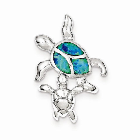 Sterling Silver Blue Inlay Created Opal Turtle pendant, Delightful Pendants for Necklace