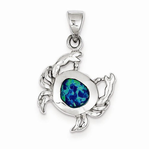 Sterling Silver Blue Inlay Created Opal Crab Pendant, Pendants for Necklace