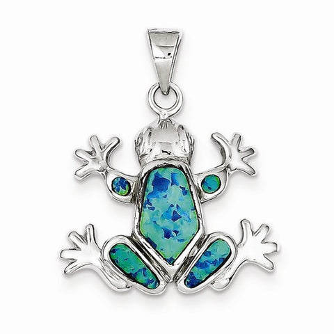 Sterling Silver Blue Inlay Created Opal Salamander Pendant, Pendants for Necklace