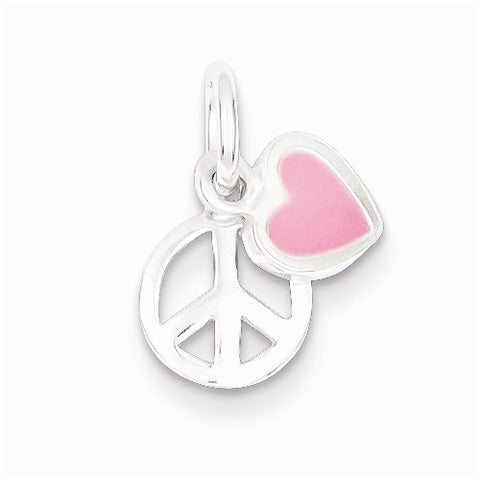 Sterling Silver Peace Sign with Pink Enamel Heart pendant, Exquisite Pendants for Necklace