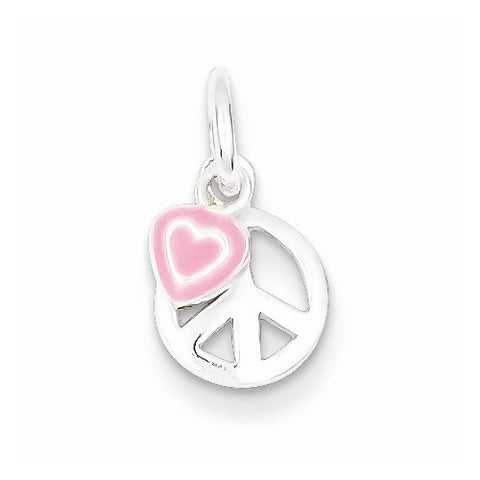 Sterling Silver Peace Sign with Pink Enamel Heart pendant, Fine Pendants for Necklace