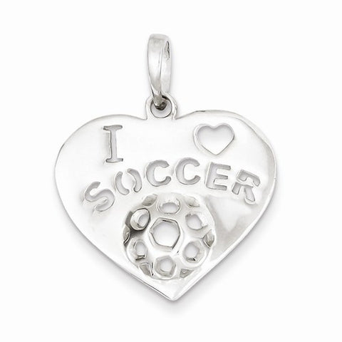 Sterling Silver Polished I Love Soccer Heart Pendant, Pendants for Necklace