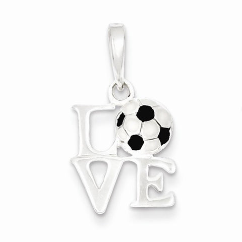 Sterling Silver Polished Enamel Love Soccer Pendant, Pendants for Necklace