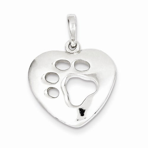 Sterling Silver Polished Heart with Paw Print Pendant, Pendants for Necklace