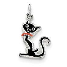 Sterling Silver Black Enameled Cat Charm hide-image