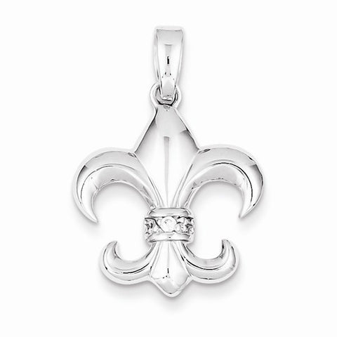 Sterling Silver Rhodium Plated CZ Fleur de lis Pendant, Pendants for Necklace