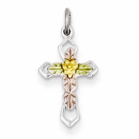 Sterling Silver Polished Epoxy & Gold Plated Cross Pendant, Fine Pendants for Necklace