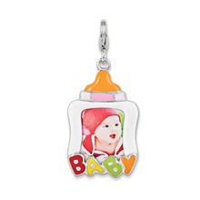 Amore La Vita Sterling Silver Rhodium Enameled Baby Picture Frame Charm hide-image