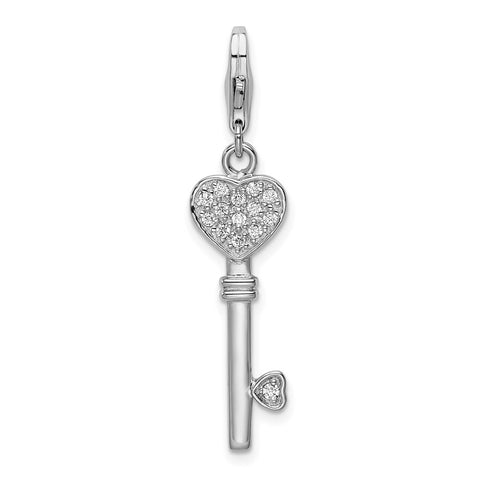 Heart Top CZ Key Charm in Sterling Silver