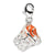 3-D Enameled Basketball in Net Charm in Sterling Silver