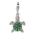 Green & Clear CZ Turtle Charm in Sterling Silver