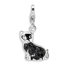 Amore La Vita Sterling Silver Enameled Crystal Cat Charm hide-image