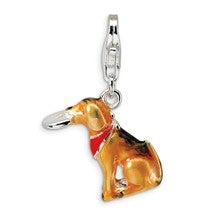 Amore La Vita Sterling Silver 3-D Enamel Light Brown Dog & Toy Charm hide-image