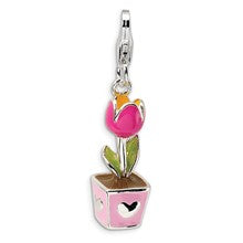 Amore La Vita Sterling Silver 3-D Pink Enameled Potted Tulip Charm hide-image