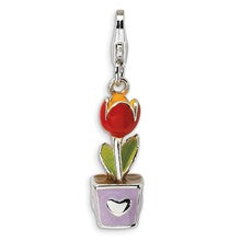 Amore La Vita Sterling Silver 3-D Red Enamel Potted Tulip Flower Charm hide-image