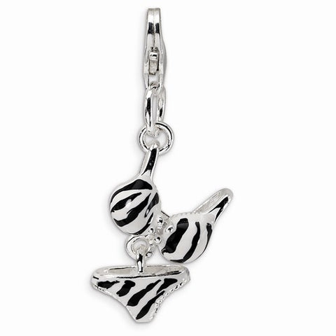 Amore La Vita Sterling Silver CZ Polished Enamel Zebra Bikini Pendant, Pendants for Necklace