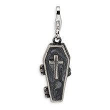 Amore La Vita Sterling Silver 3-D Antiqued Enameled Skeleton in Casket Charm hide-image