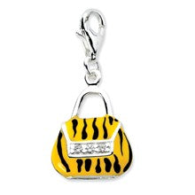 Amore La Vita Sterling Silver Click-on CZ Enamel Tiger Purse Charm hide-image