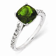 Sterling Silver Glass Simulated Emerald & CZ Ring