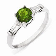 Sterling Silver Glass Simulated Emerald & CZ Ring