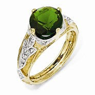 Sterling Silver Gold-Plated Glass Simulated Emerald & CZ Ring