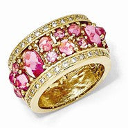 Sterling Silver Gold-Plated Synthetic Pink Sapphire & CZ Ring