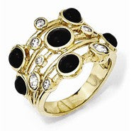 Sterling Silver Gold-Plated Onyx & CZ Ring