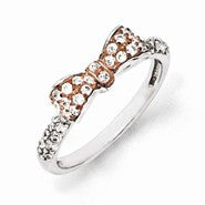 Sterling Silver Rose Gold-Plated CZ Bow Ring