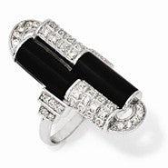 Sterling Silver Onyx & CZ Ring