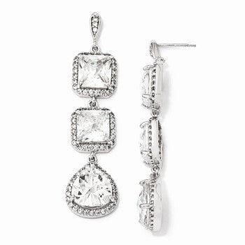 Sterling Silver Rose-cut CZ Post Dangle Earrings