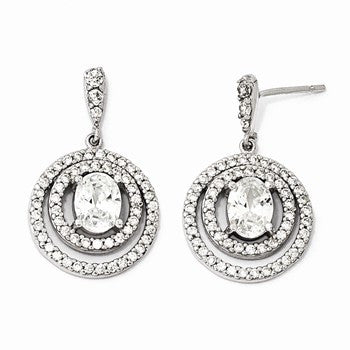 Sterling Silver Circle CZ Dangle Post Earrings