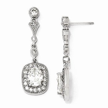 Sterling Silver Oval CZ Dangle Post Earrings