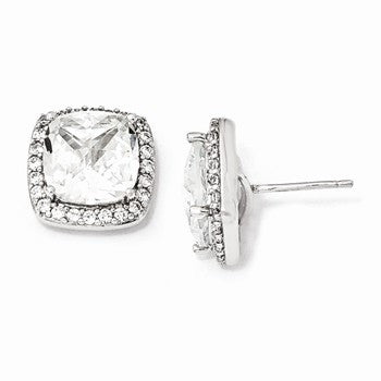 Sterling Silver Rose-cut CZ Square Post Earrings