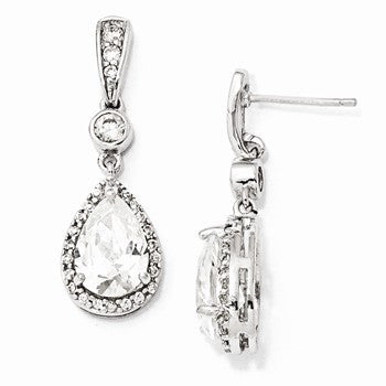 Sterling Silver Pear CZ Dangle Post Earrings