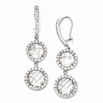 Sterling Silver Checker-cut CZ 2-stone Kidney Wire Earrings