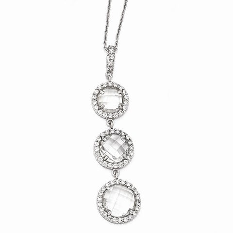 Sterling Silver Checker-Cut CZ-Stone Necklace
