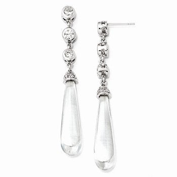 Sterling Silver CZ Teardrop Dangle Post Earrings