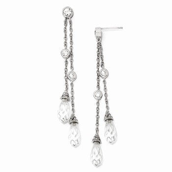Sterling Silver CZ Chain Dangle Post Earrings