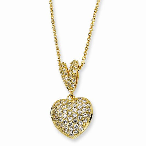 Sterling Silver Gold-Plated CZ Heart Necklace