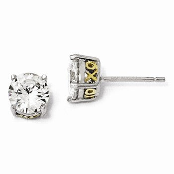 Sterling Silver Gold-plated X O 6.5mm CZ Stud Earrings