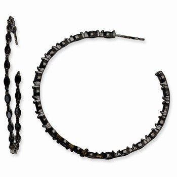Black-plated Sterling Silver In/Out Blk Marquise CZ Post Hoop Earrings
