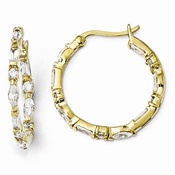 Sterling Silver Gold-plated In/Out CZ Post Hoop Earrings