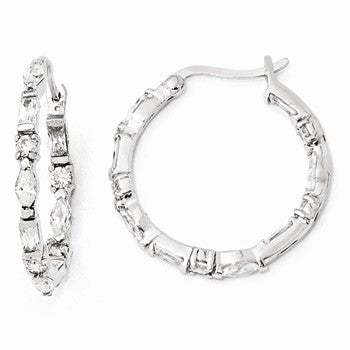 Sterling Silver In/Out CZ Post Hoop Earrings